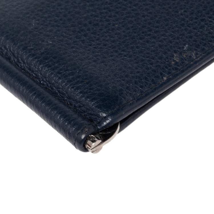 Pre Owned Prada Blue Leather Bifold Wallet