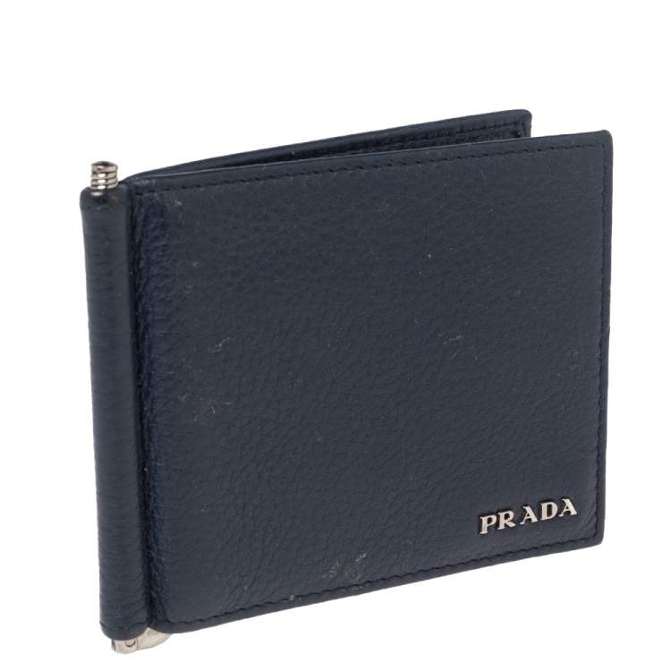Pre Owned Prada Blue Leather Bifold Wallet