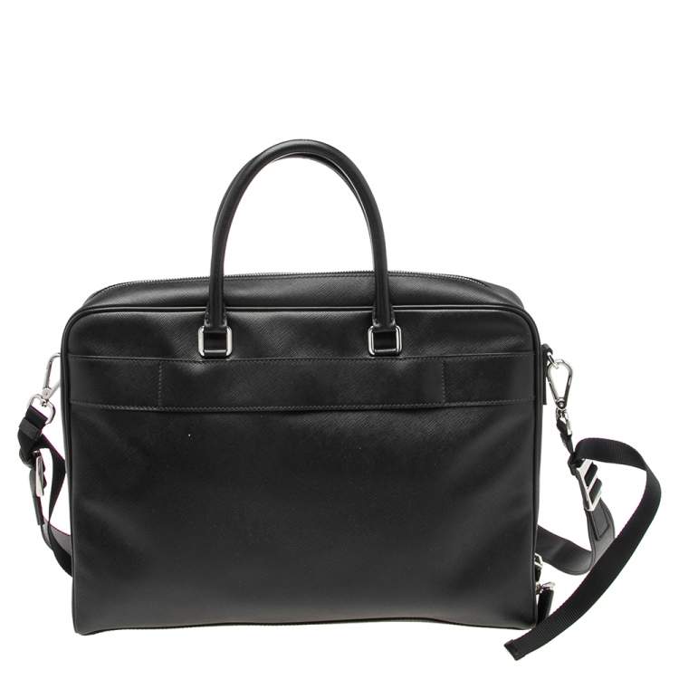 Pre Owned Prada Black Saffiano Travel Leather Business Bag