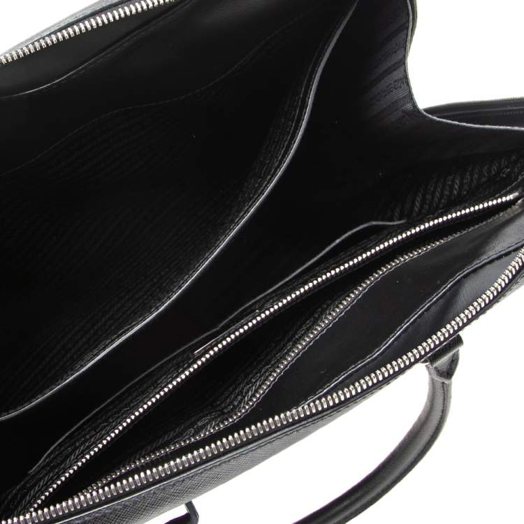 Pre Owned Prada Black Saffiano Travel Leather Business Bag