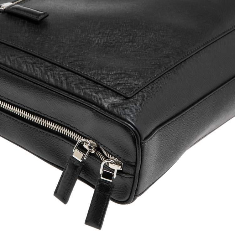 Pre Owned Prada Black Saffiano Travel Leather Business Bag