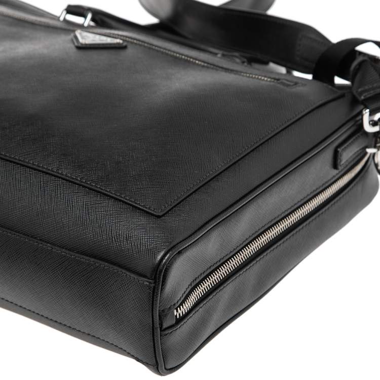 Pre Owned Prada Black Saffiano Travel Leather Business Bag