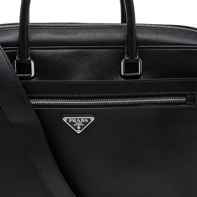 Pre Owned Prada Black Saffiano Travel Leather Business Bag