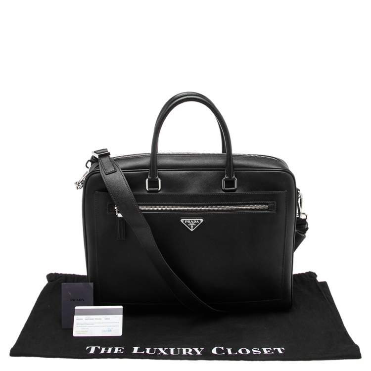 Pre Owned Prada Black Saffiano Travel Leather Business Bag