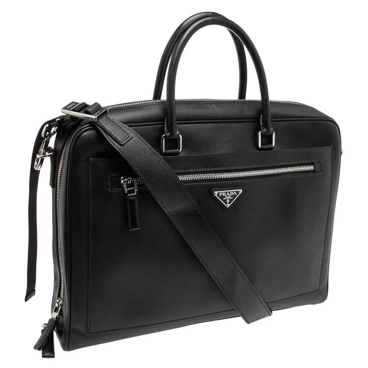 Pre Owned Prada Black Saffiano Travel Leather Business Bag