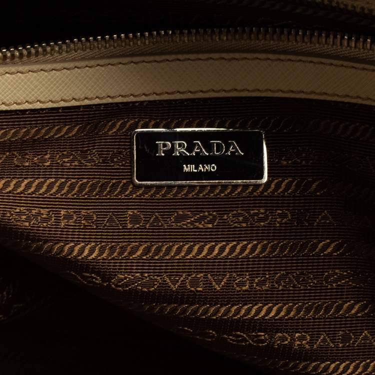 Pre Owned Prada Cream Saffiano Lux Leather Laptop Bag