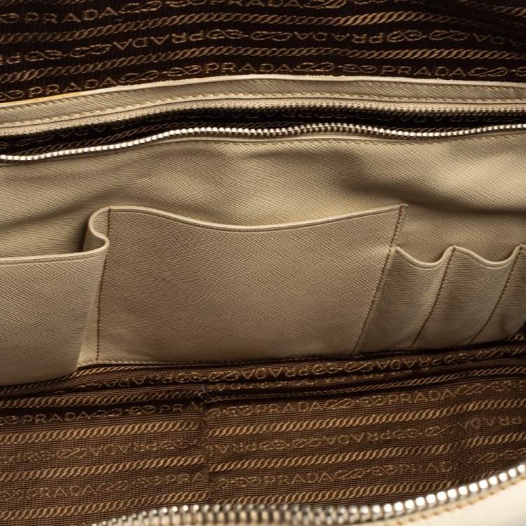 Pre Owned Prada Cream Saffiano Lux Leather Laptop Bag