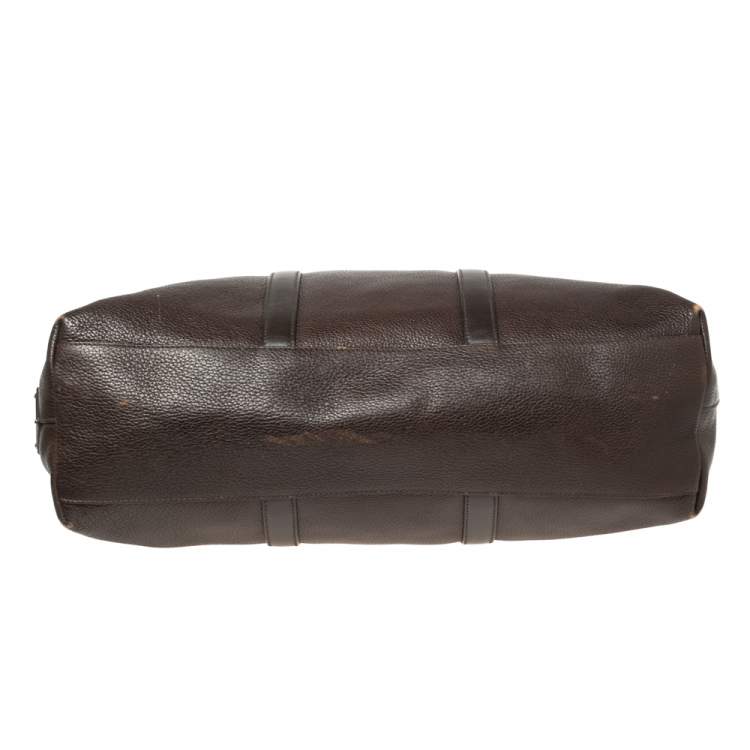 Pre Owned Prada Dark Brown Leather Top Zip Weekender Bag