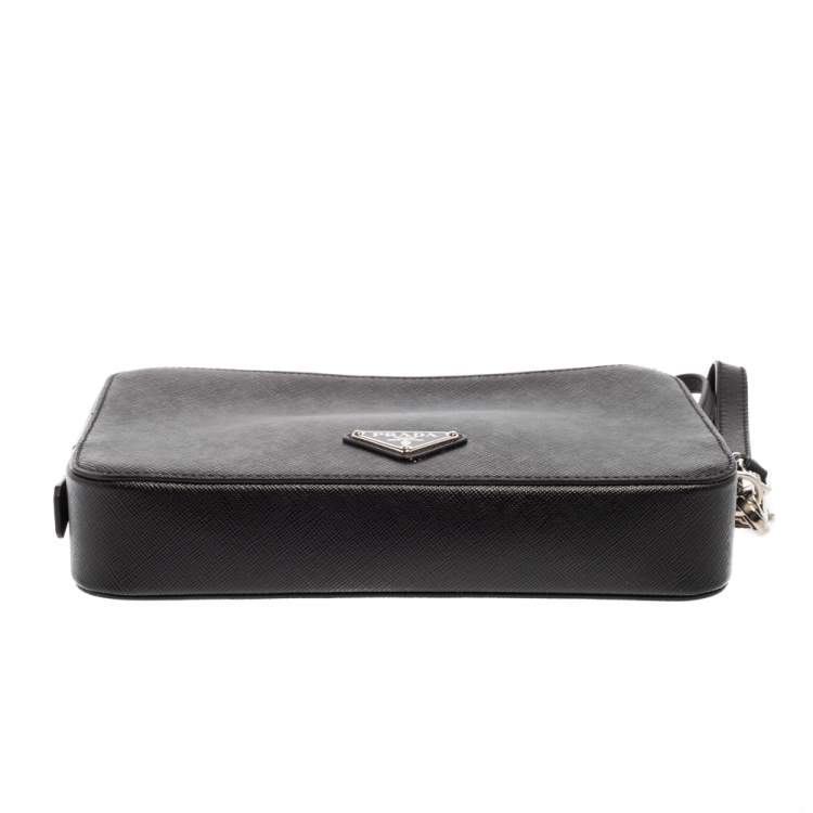 Pre Owned Prada Black Saffiano Leather Portfolio Wristlet Clutch