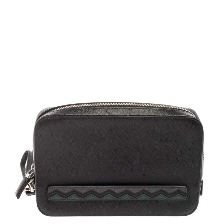 Pre Owned Prada Black Saffiano Leather Portfolio Wristlet Clutch