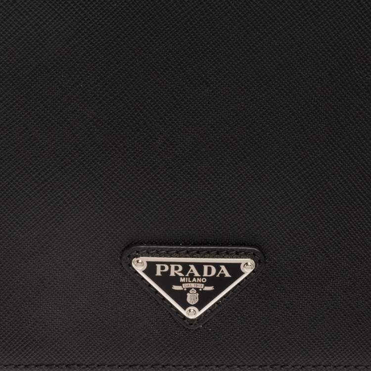 Pre Owned Prada Black Saffiano Leather Portfolio Wristlet Clutch