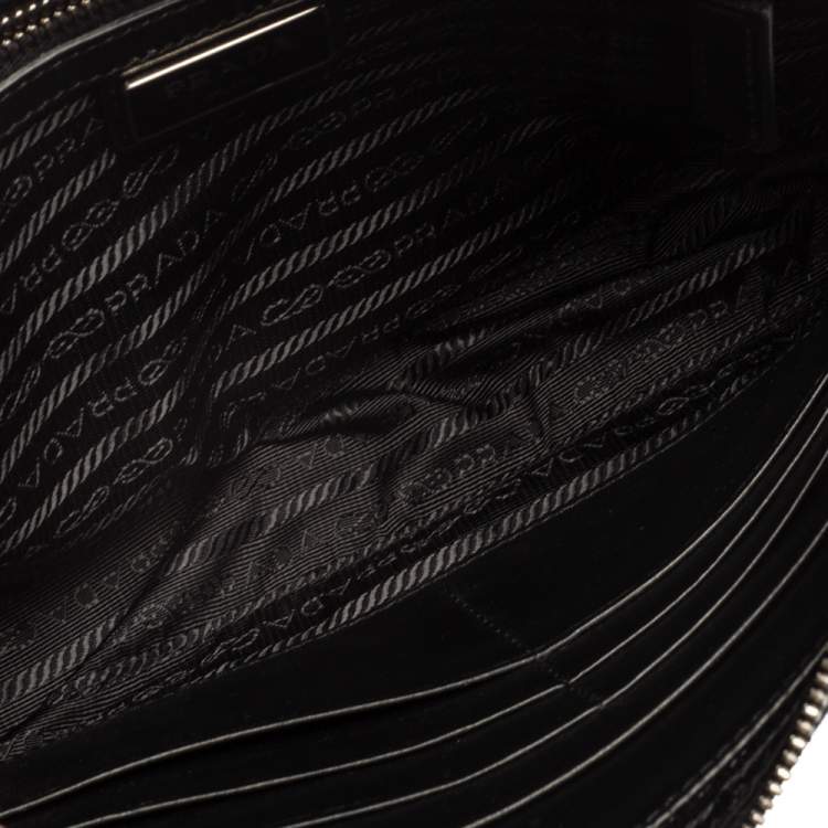 Pre Owned Prada Black Saffiano Leather Portfolio Wristlet Clutch