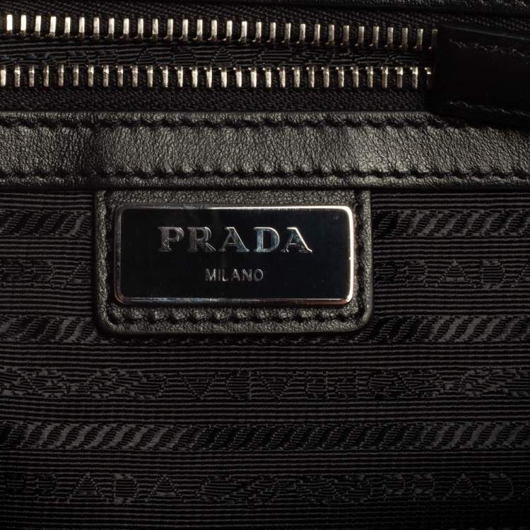 Pre Owned Prada Black Saffiano Leather Portfolio Wristlet Clutch