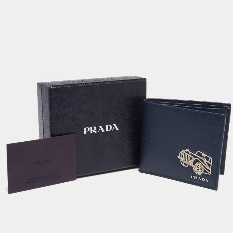 Pre Owned Prada Navy Blue Saffiano Lux Leather Travel Bifold Wallet