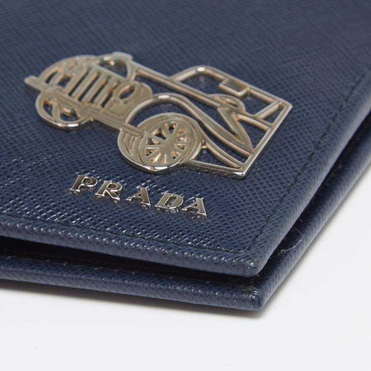 Pre Owned Prada Navy Blue Saffiano Lux Leather Travel Bifold Wallet