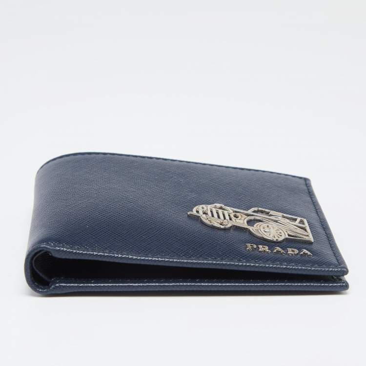 Pre Owned Prada Navy Blue Saffiano Lux Leather Travel Bifold Wallet