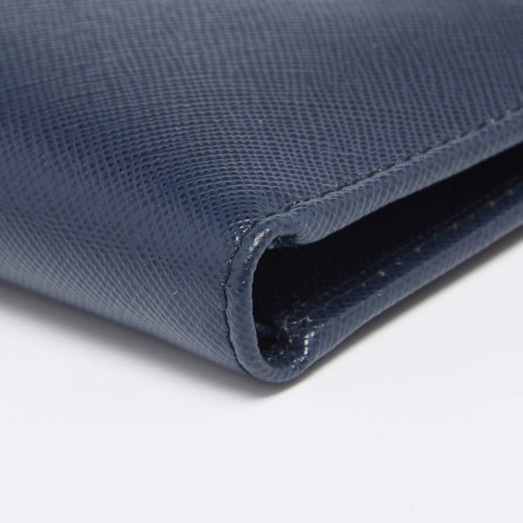 Pre Owned Prada Navy Blue Saffiano Lux Leather Travel Bifold Wallet
