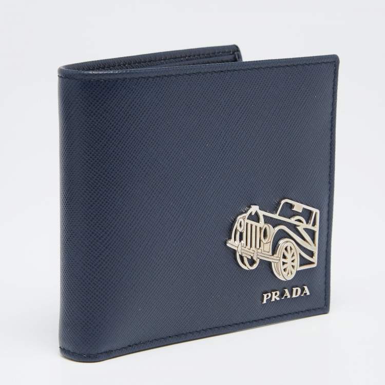 Pre Owned Prada Navy Blue Saffiano Lux Leather Travel Bifold Wallet