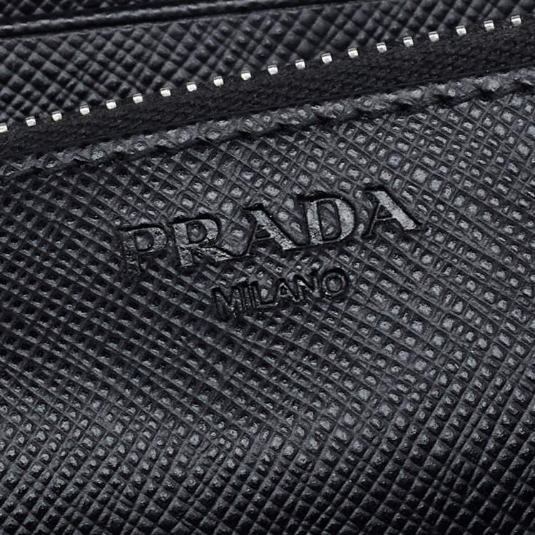 Pre Owned Prada Black Saffiano Leather Travel Zip Around Wallet