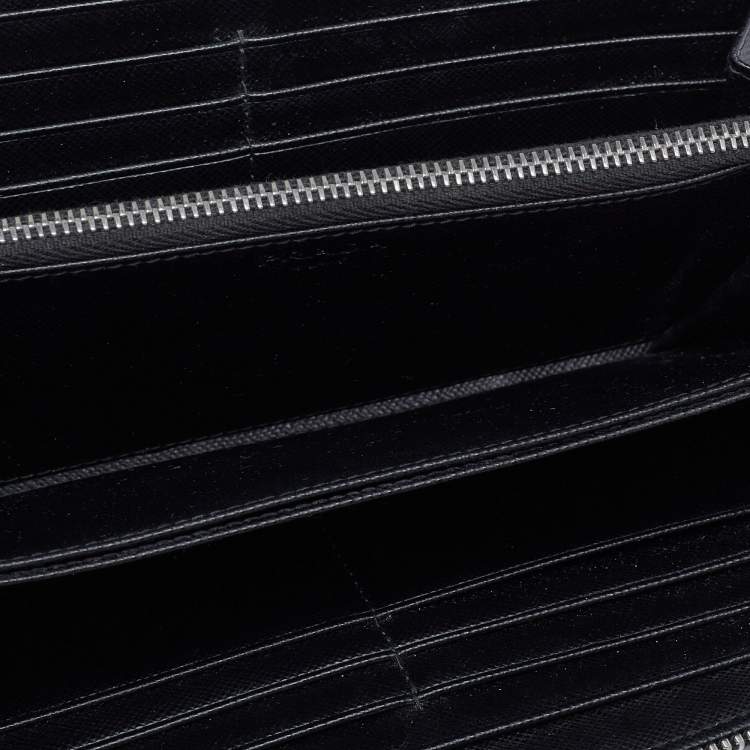 Pre Owned Prada Black Saffiano Leather Travel Zip Around Wallet
