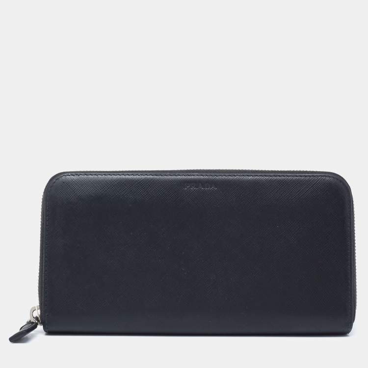 Pre Owned Prada Black Saffiano Leather Travel Zip Around Wallet
