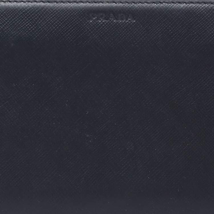 Pre Owned Prada Black Saffiano Leather Travel Zip Around Wallet