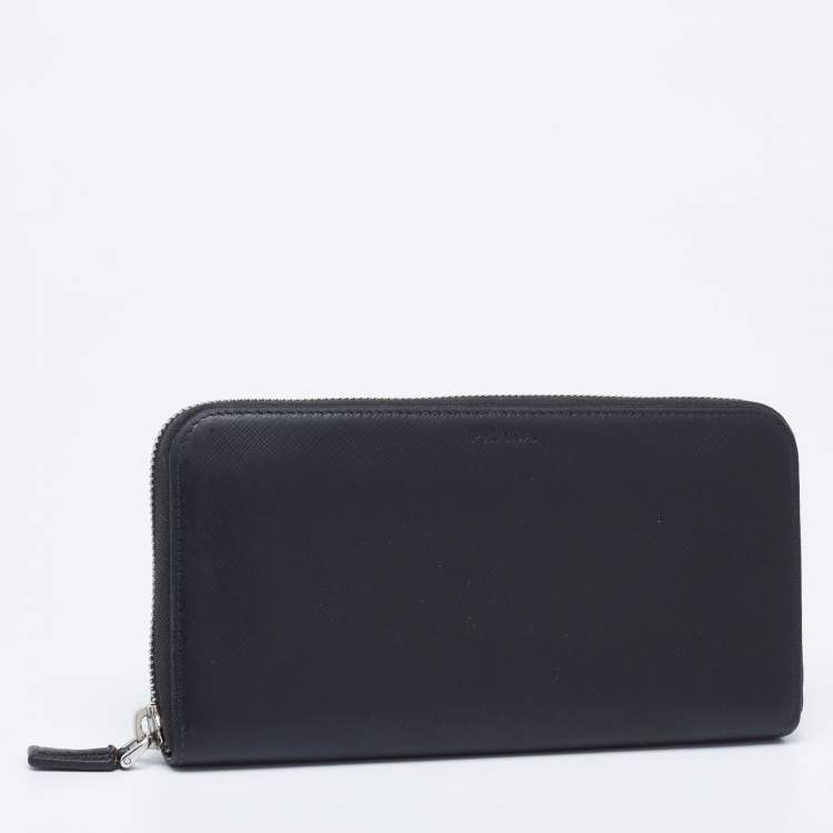 Pre Owned Prada Black Saffiano Leather Travel Zip Around Wallet