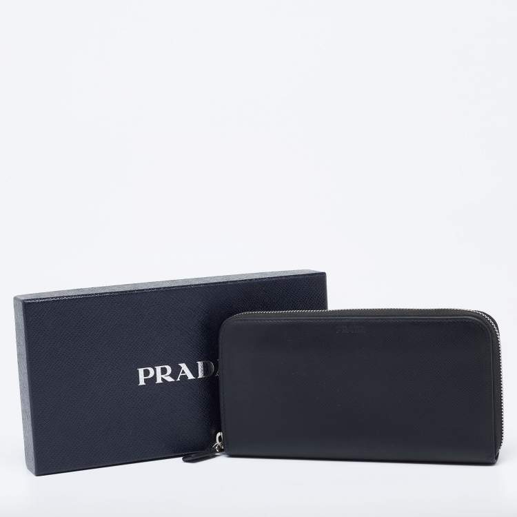 Pre Owned Prada Black Saffiano Leather Travel Zip Around Wallet
