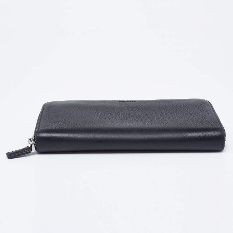 Pre Owned Prada Black Saffiano Leather Travel Zip Around Wallet