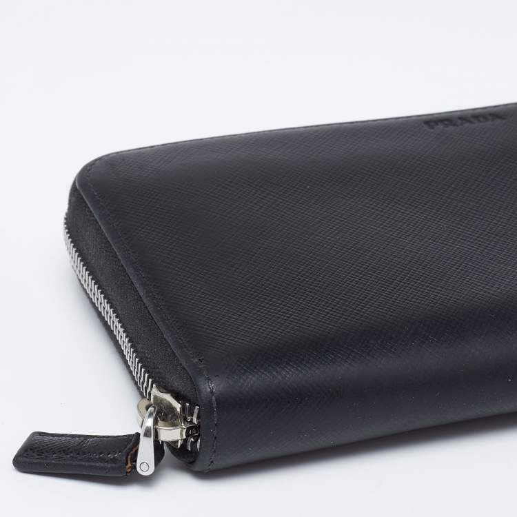 Pre Owned Prada Black Saffiano Leather Travel Zip Around Wallet