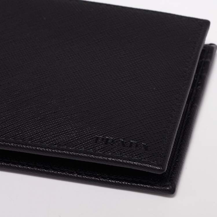 Pre Owned Prada Black Saffiano Metal Leather Bifold Compact Wallet