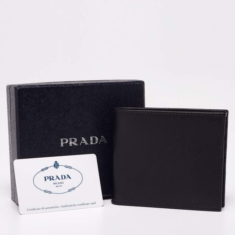 Pre Owned Prada Black Saffiano Metal Leather Bifold Compact Wallet