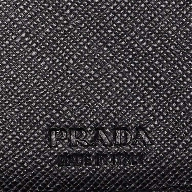 Pre Owned Prada Black Saffiano Metal Leather Bifold Compact Wallet