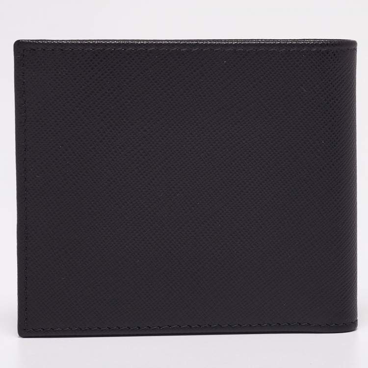Pre Owned Prada Black Saffiano Metal Leather Bifold Compact Wallet