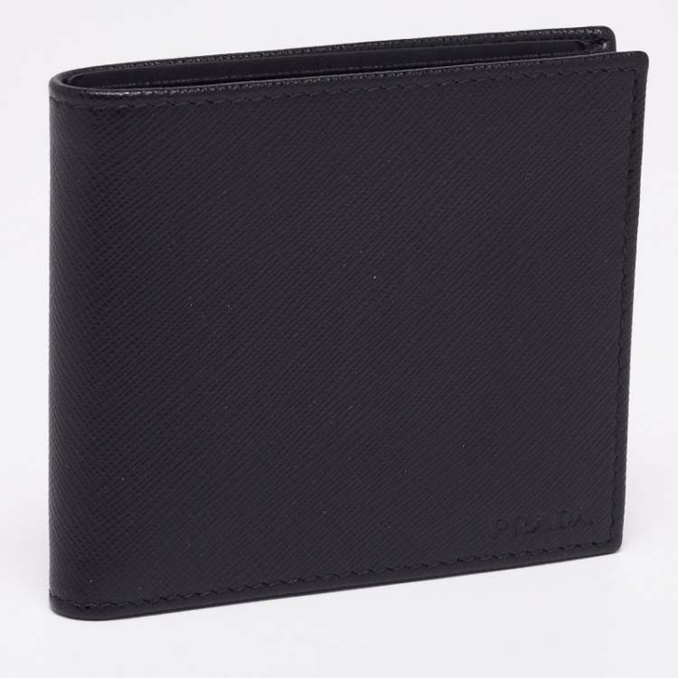 Pre Owned Prada Black Saffiano Metal Leather Bifold Compact Wallet