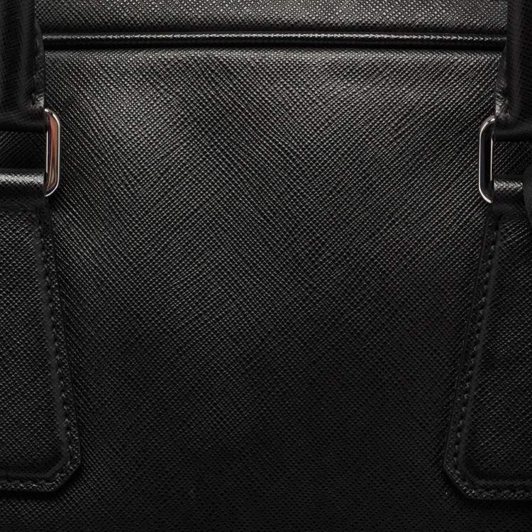 Pre Owned Prada Black Saffiano Lux Leather Laptop Briefcase Bag