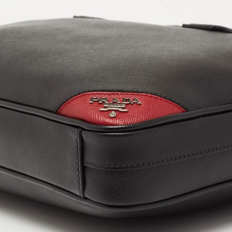 Pre Owned Prada Black Saffiano Lux Leather Laptop Briefcase Bag
