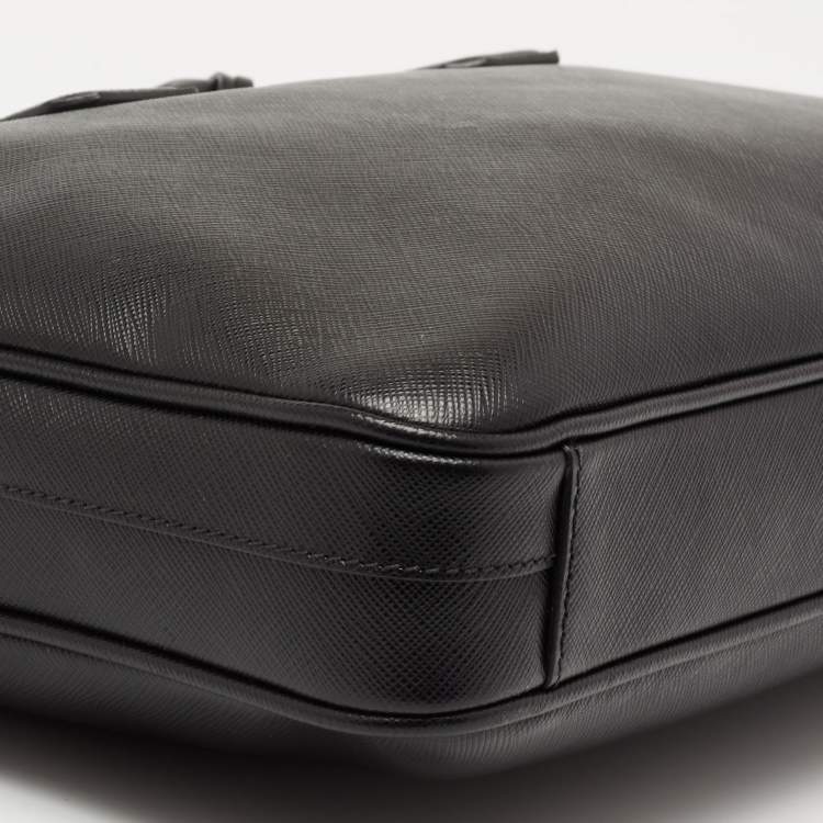 Pre Owned Prada Black Saffiano Lux Leather Laptop Briefcase Bag
