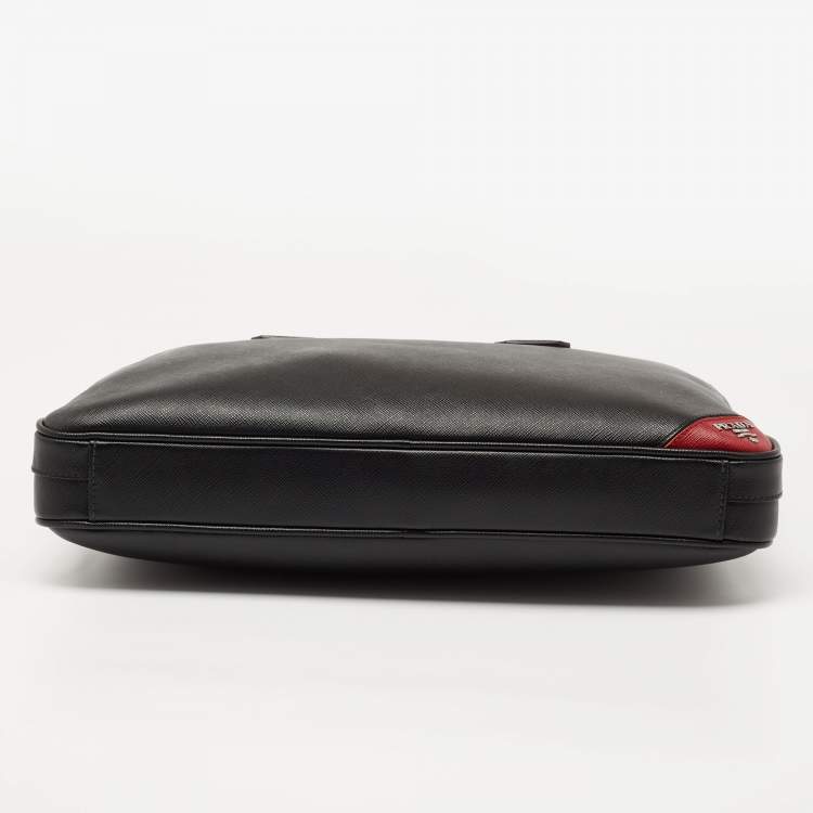 Pre Owned Prada Black Saffiano Lux Leather Laptop Briefcase Bag