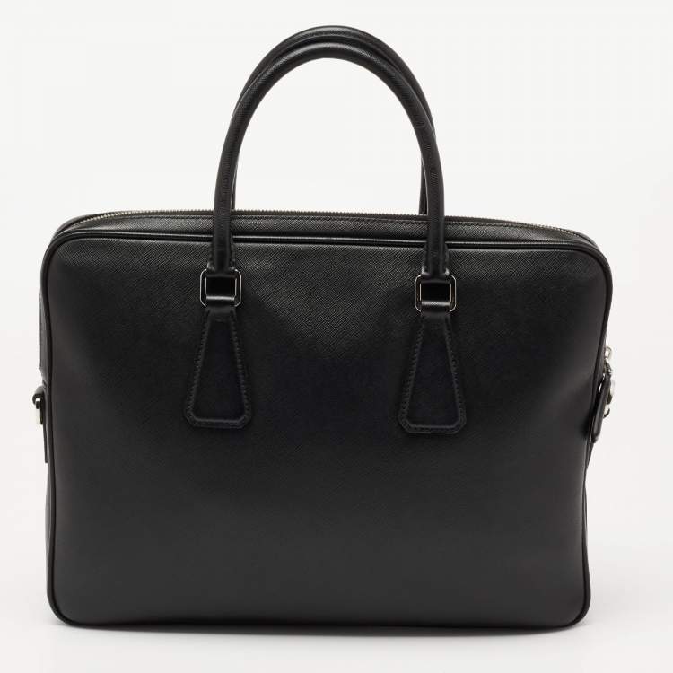 Pre Owned Prada Black Saffiano Lux Leather Laptop Briefcase Bag