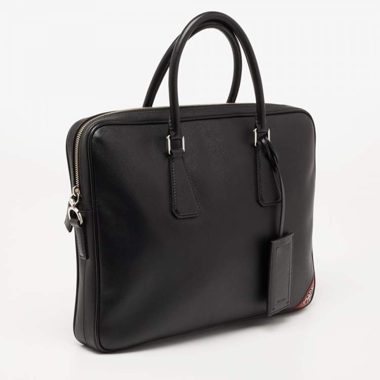 Pre Owned Prada Black Saffiano Lux Leather Laptop Briefcase Bag
