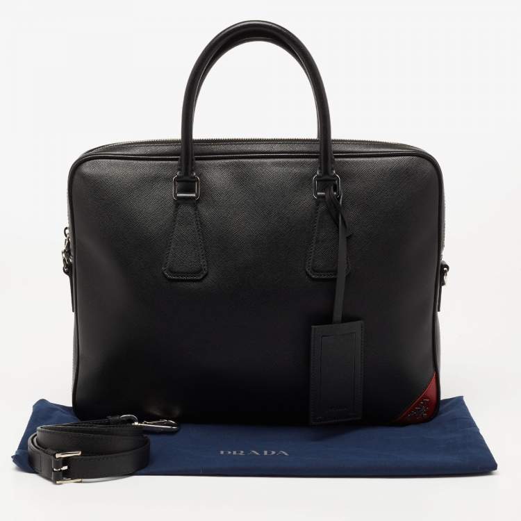 Pre Owned Prada Black Saffiano Lux Leather Laptop Briefcase Bag