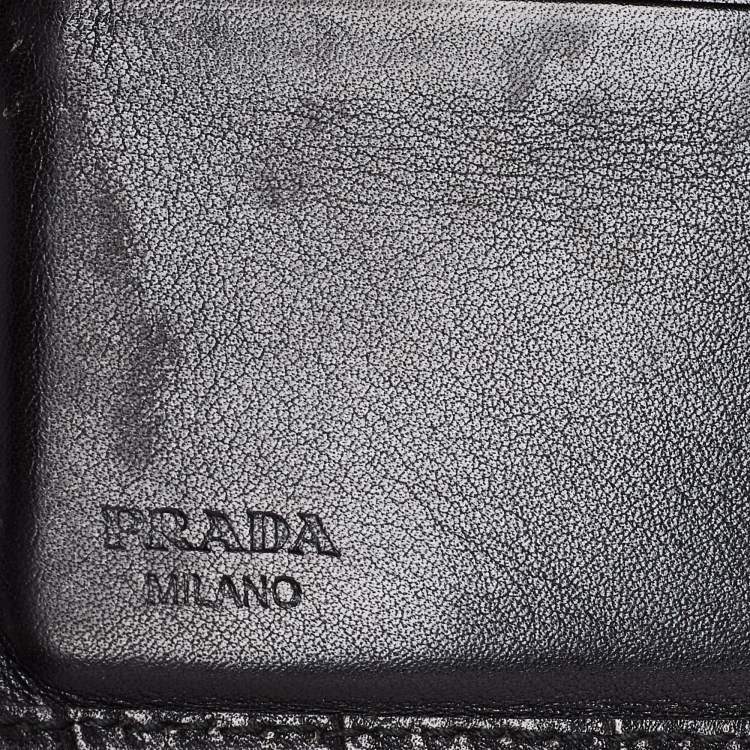 Pre Owned Prada Black Croc Embossed Leather Money Clip Bifold Wallet