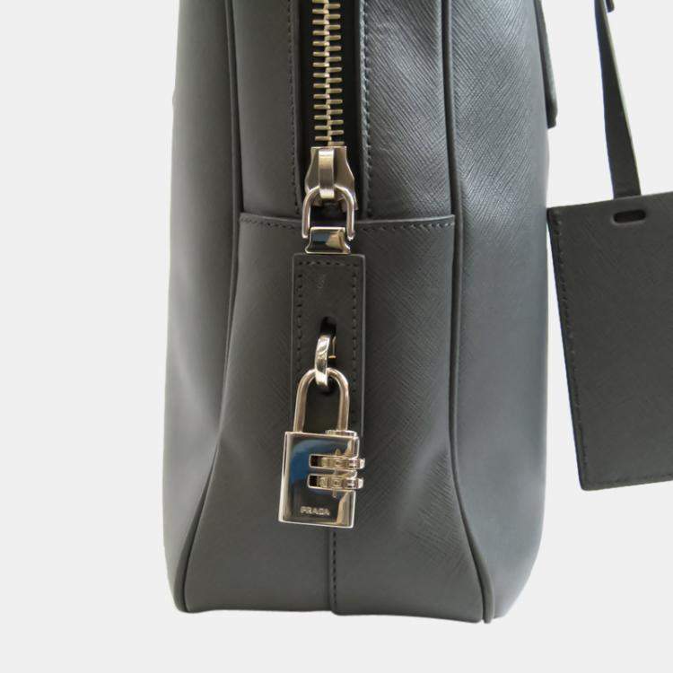 Pre Owned Prada Grey Saffiano Leather Briefcase