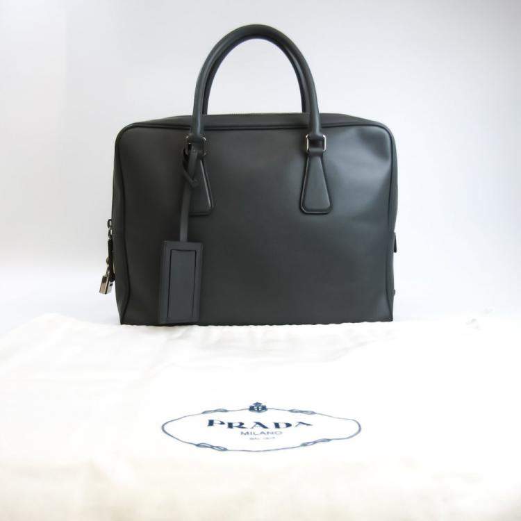 Pre Owned Prada Grey Saffiano Leather Briefcase