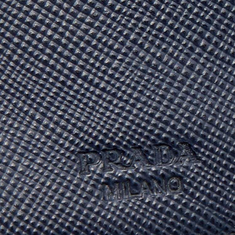 Pre Owned Prada Navy Blue Saffiano Leather Money Clip Bifold Wallet