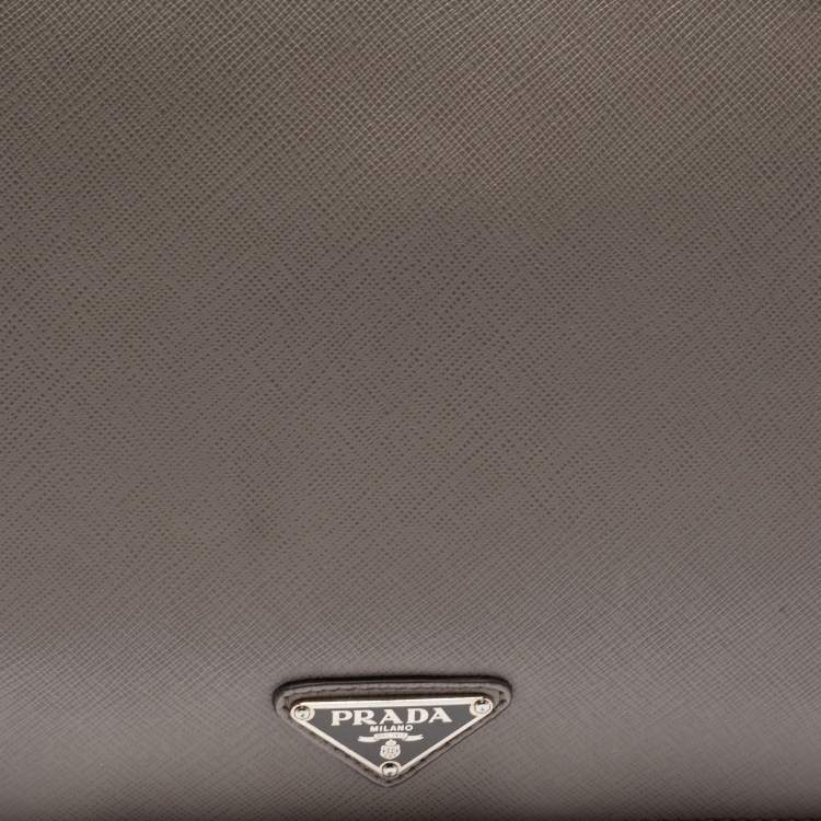 Pre Owned Prada Grey Saffiano Leather Briefcase Laptop Bag