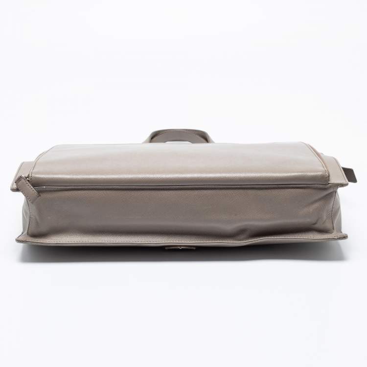 Pre Owned Prada Grey Saffiano Leather Briefcase Laptop Bag