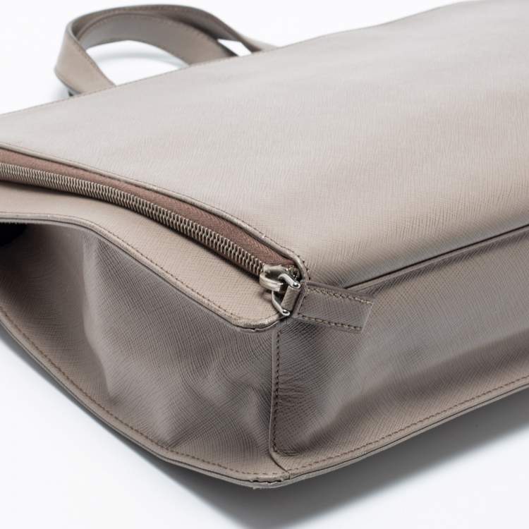 Pre Owned Prada Grey Saffiano Leather Briefcase Laptop Bag