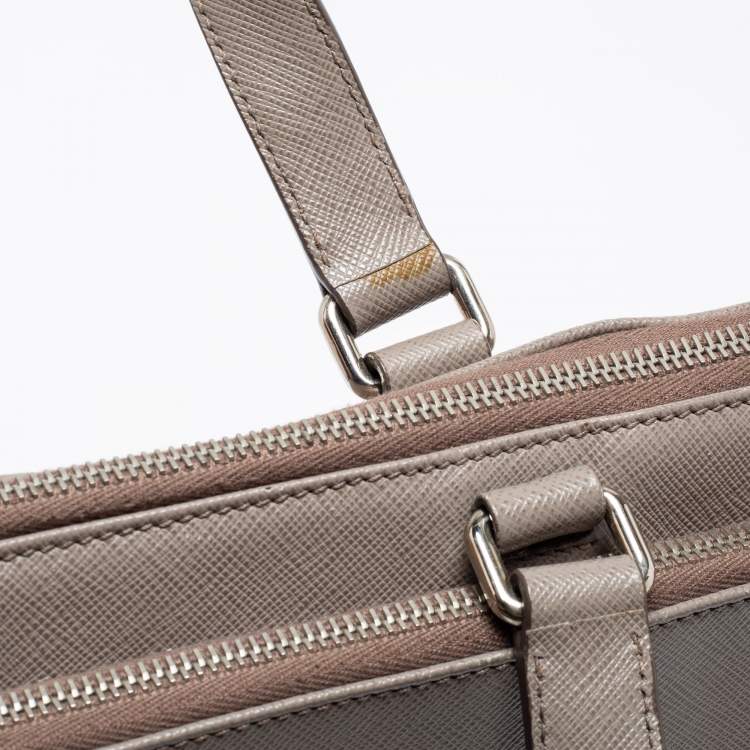 Pre Owned Prada Grey Saffiano Leather Briefcase Laptop Bag
